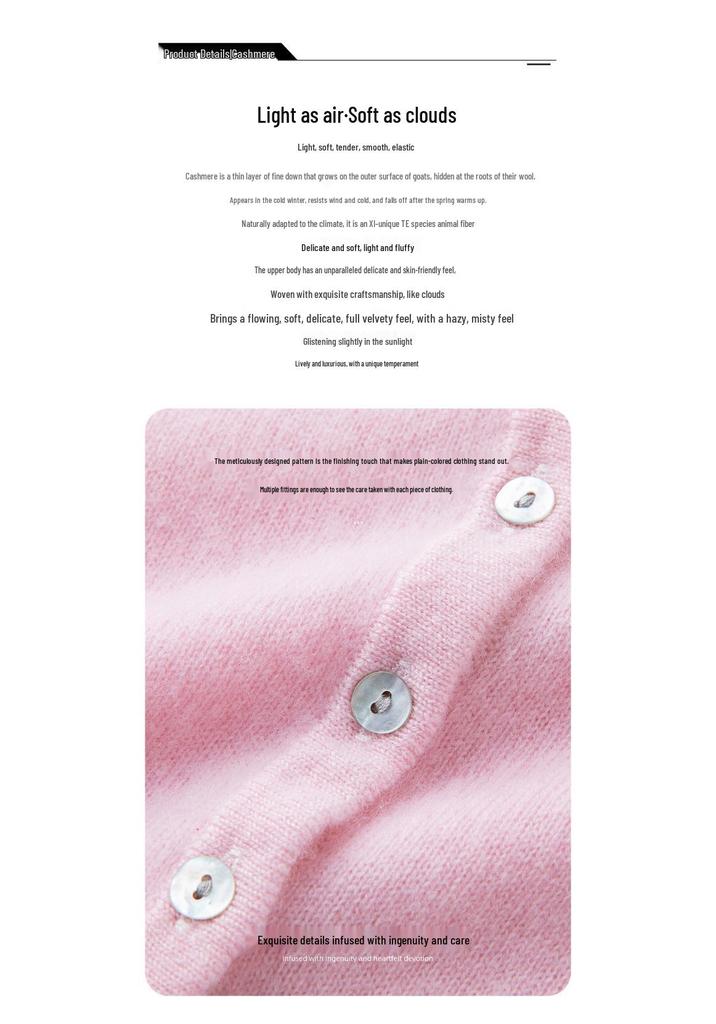2025 A/W Women's 100% Pure Cashmere Knit Sweater: Loose Fit, Thick Base Layer with Chest Button