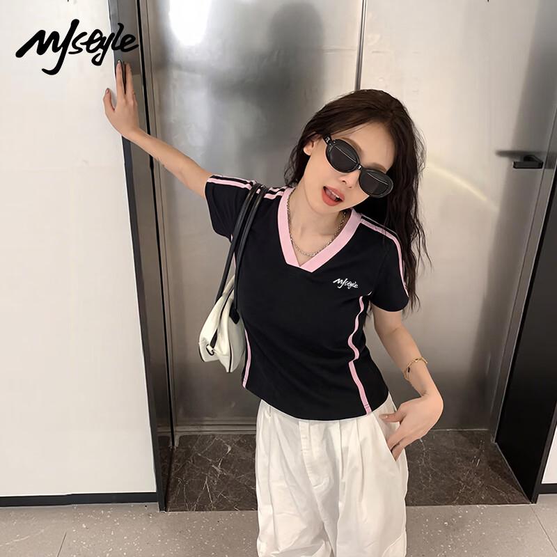 MJ STYLE Women's Color-Block V-Neck T-Shirt