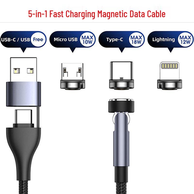 540° Rotating Magnetic Fast Charging USB to Type-C Cable for Three Devices Single Android Magnetic Head