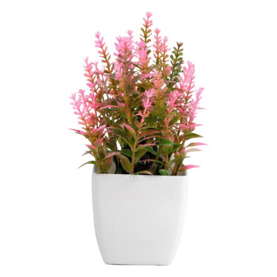 Simulated Small Potted Plants Maintenance-free Pink Faux Flowers With Pots 1 Pc