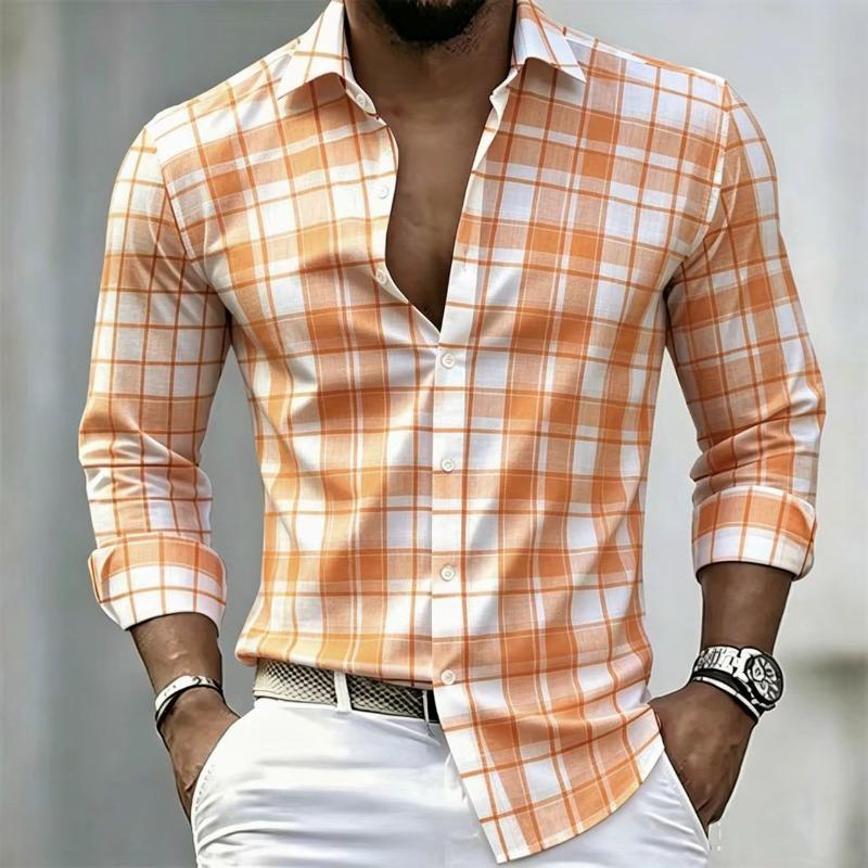 Men's Plaid Long Sleeved Shirt, Elegant Men's Shirt, Business Casual, Fashionable and Versatile, Striped Shirt