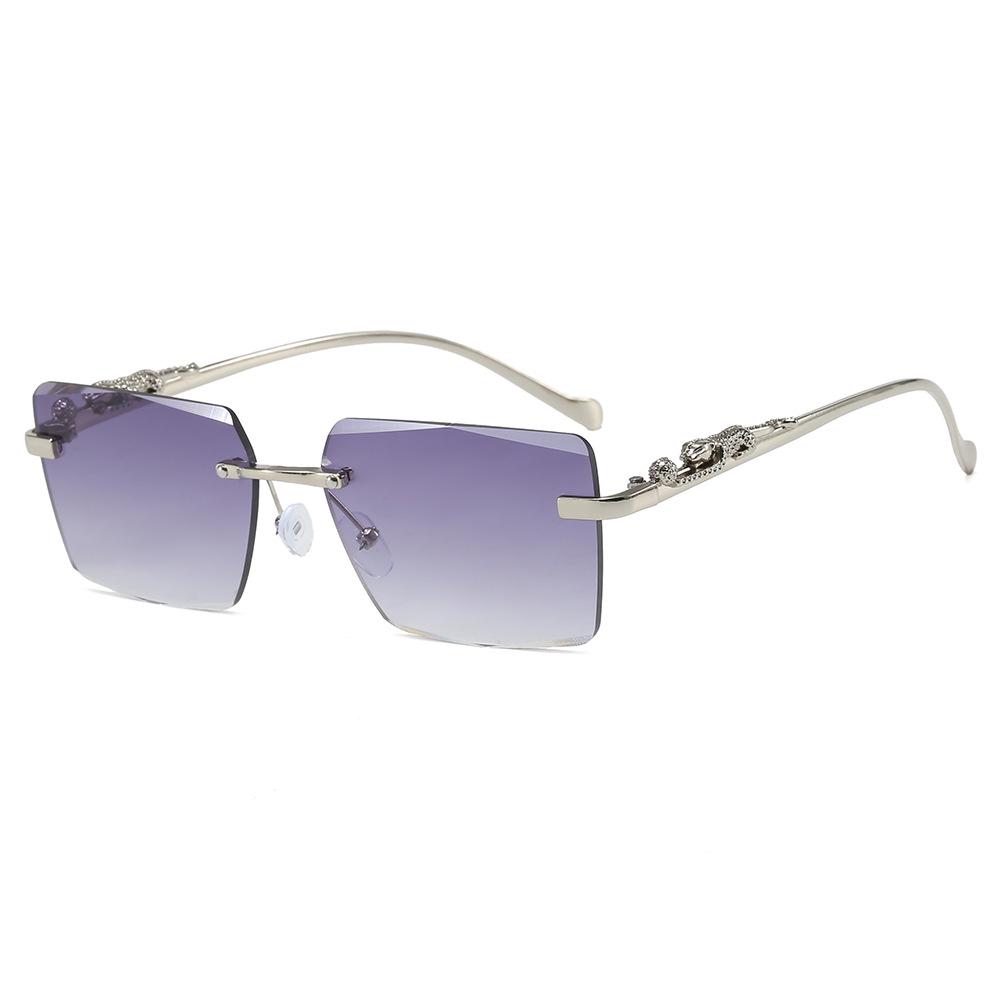 Frameless Leopard Print Retro Square Sunglasses with UV Protection