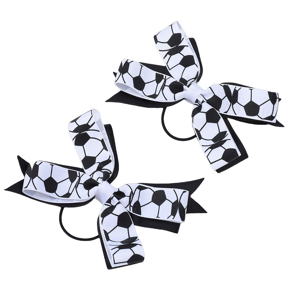 2pcs Soccer Bow Hair Ties Sporty Bow Cheer Ing Elastic Hair Bands Soccer Accessories for Girls Black