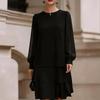 Women's Puff Sleeve Round Neck Dress for Elegant Casual Wear