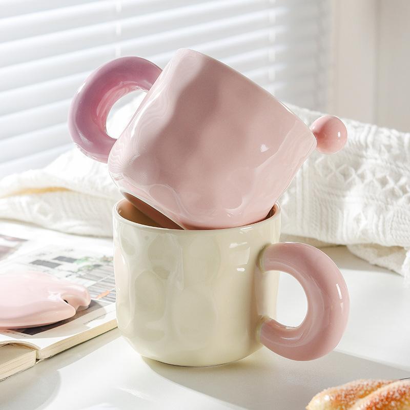 Hrnek Milk Fufu s víčkem a lžičkou, roztomilý dívčí, keramický hrnek na kávu s vysokým uchem, pro páry, do kanceláře, ke snídani