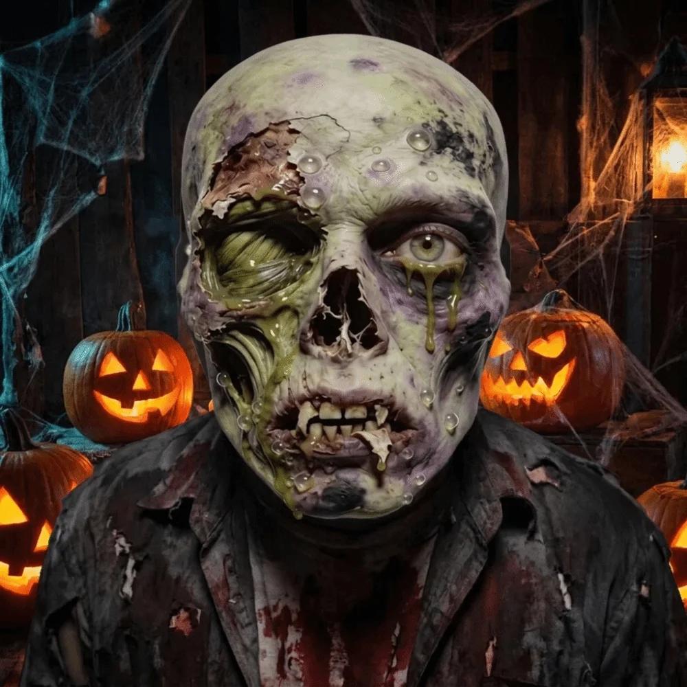 Maschera facciale completa in rete stampata 2D traspirante lavabile teschio zombie maschera comoda flessibile Halloween cosplay maschera scherzo