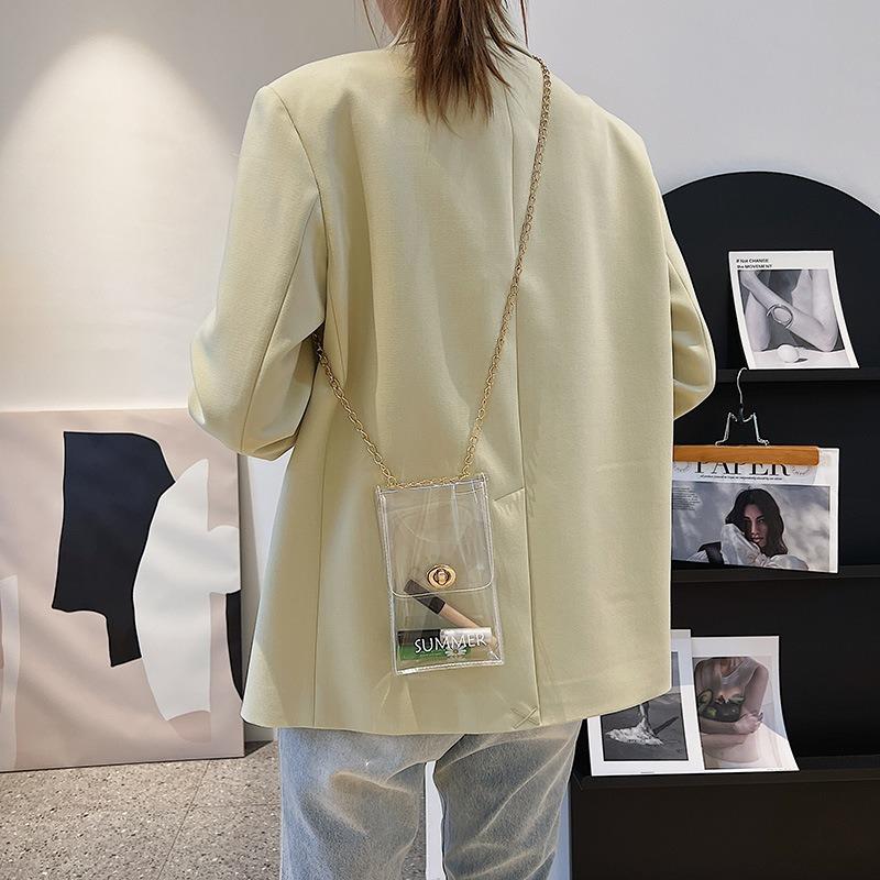 Fashion Trend Jelly Transparent Bag Mobile Phone Bag Small Square Bag Chain One Shoulder Oblique Span Bag Casual Bag