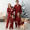 Conjunto de Pijama de Natal Familiar 2 Peças/Conjunto Top Estampado com Lapela Calças Xadrez Adultos Crianças Pijama Combinando Roupa de Dormir Amigável à Pele Respirável Roupa de Descanso