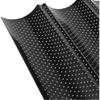 4 Pack 15 X 13 Inch Black Non-stick Perforated Baguette Pans, French Loaf Pan Baguette Tray 4 Wavy Loaves Loaf Pan For Baking -gt