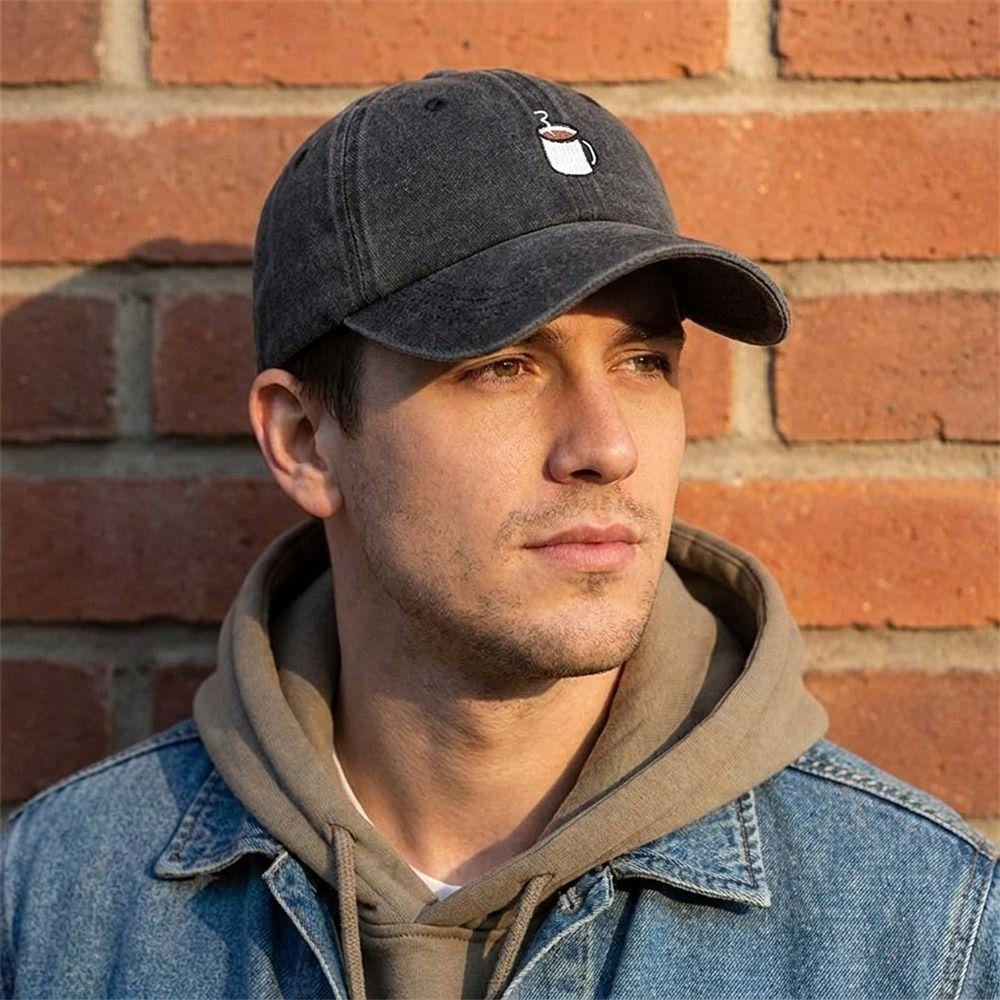 Embroidered Coffee Cup Baseball Cap Hip Hop Sun Hat Retro Distressed Baseball Cap Unisex