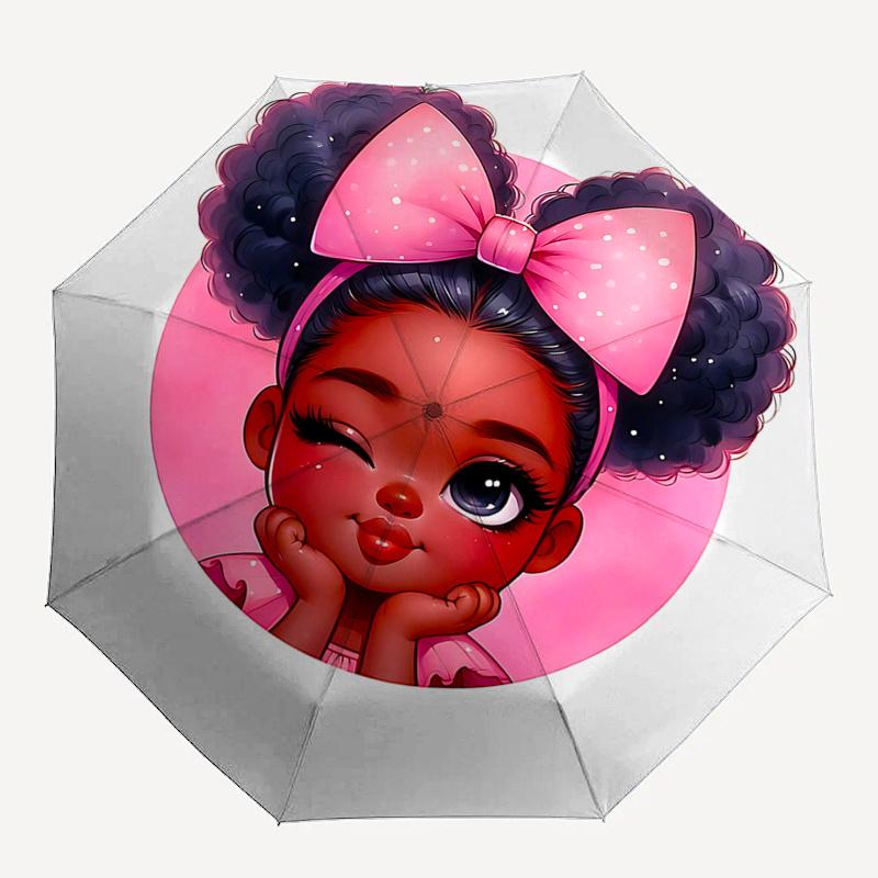 Pink Bow Outdoor Umbrella - Auto Open Close Rain Umbrella with 3-Fold Design and Iron Frame for Fans, Travelers, Daily Use, Festival Gift010