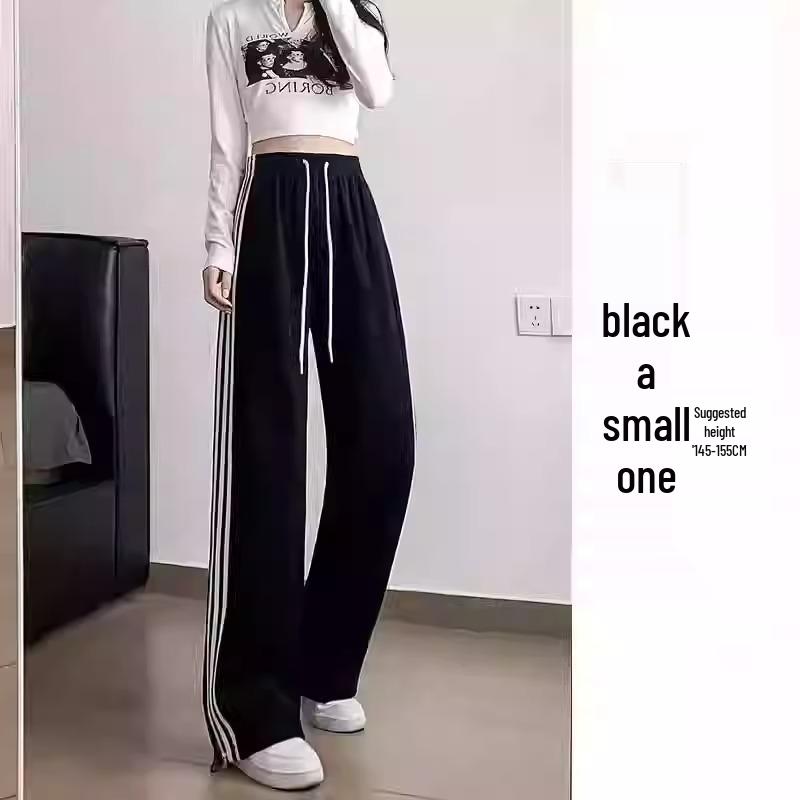 Women's High-Waist Gray & White Striped Jogger Sweatpants - Small, Casual & Loose Fit, Ideal for Autumn/Winter.