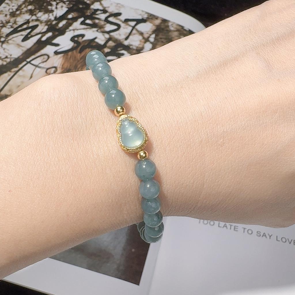 High Quality S925 Sterling Silver Natural Hetian Jade Blue Water Jadeite Beaded Temperament Simple Bracelet Women