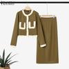 ZANZEA Two Pieces Women Patchwork Long Sleeve Texture Tops and Skirt Sets