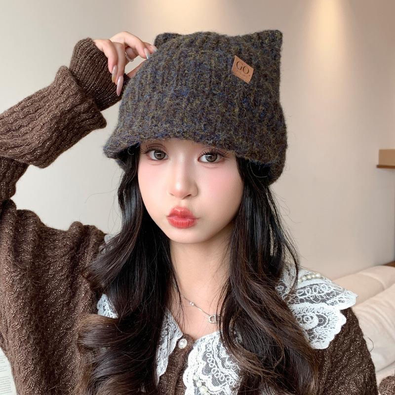 Korean Sweet and Cute Colorful Knitted Baseball Cap Autumn and Winter Fashion Versatile Warm Hat Windproof Ear Protection Head Hat