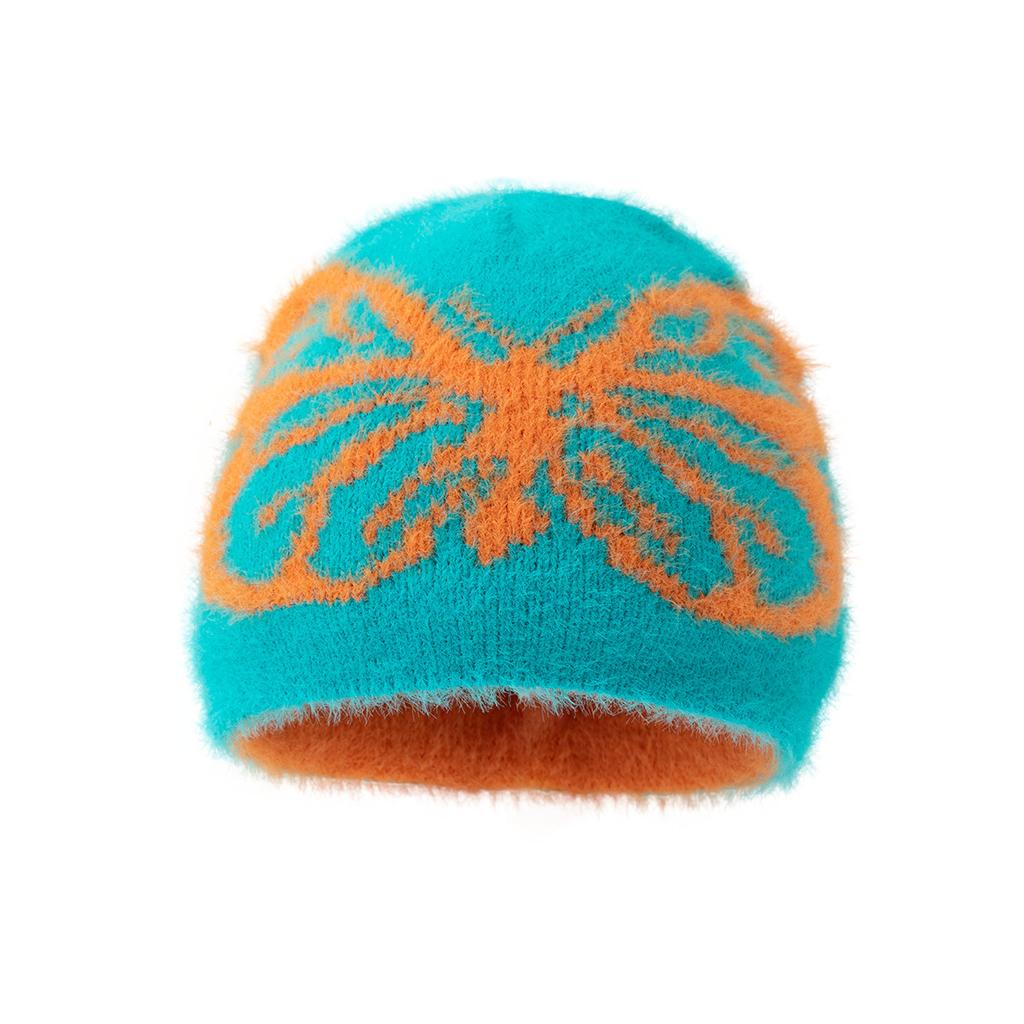 Winter Design Butterfly Bag Head Hairball Warm Hat Cold And Windproof Fleece Knitted Hat