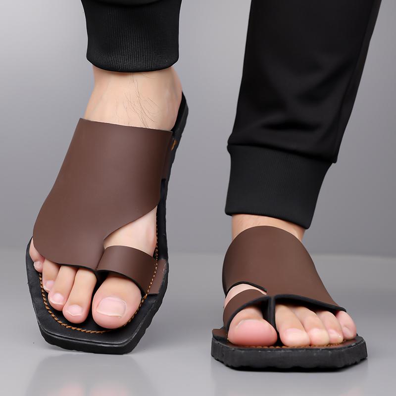 Herren Schwarze Leder Pantoffeln Einfache Flache Schuhe Sommer Weiße Flip-Flops Outdoor Römische Sandalen Braune Offene Zehen Strand Schuhe Übergröße