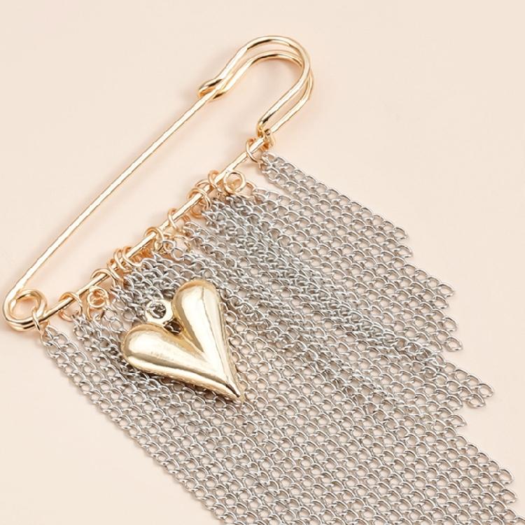 Women Fashion Brooch Heart Shape with Multiple Exaggerated Tassels Color Block Designs Alloy Accessory Gift