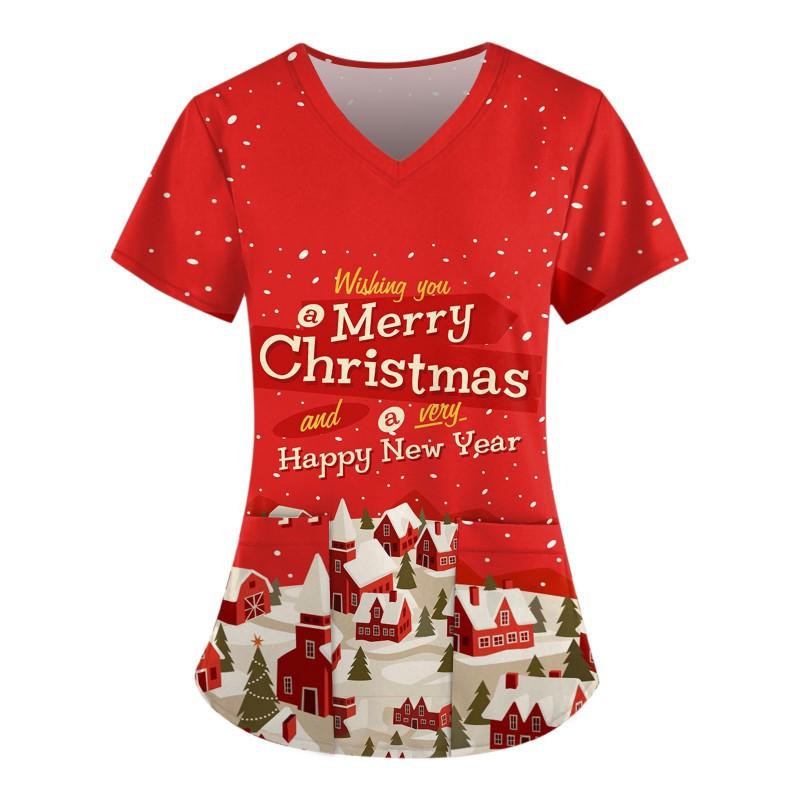 3D Snowman Print V-Neck Short Sleeve T-Shirt Women Men Casual Workwear Comfort Fit 2025