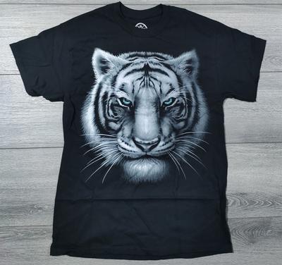 Tiger Shirt Adult Large Black Unique Art Style White Tiger Mens Unisex T-Shirt