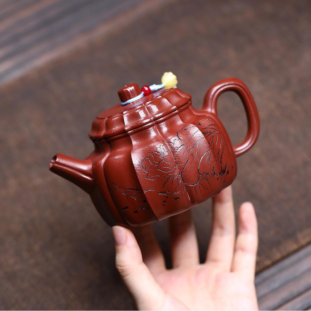 

260ml Authentic Yixing Purple Clay Teapots Handmade Rib Pot Raw Ore Dahongpao Mud Tea Maker Kettle Chinese Zisha Tea Set Craft