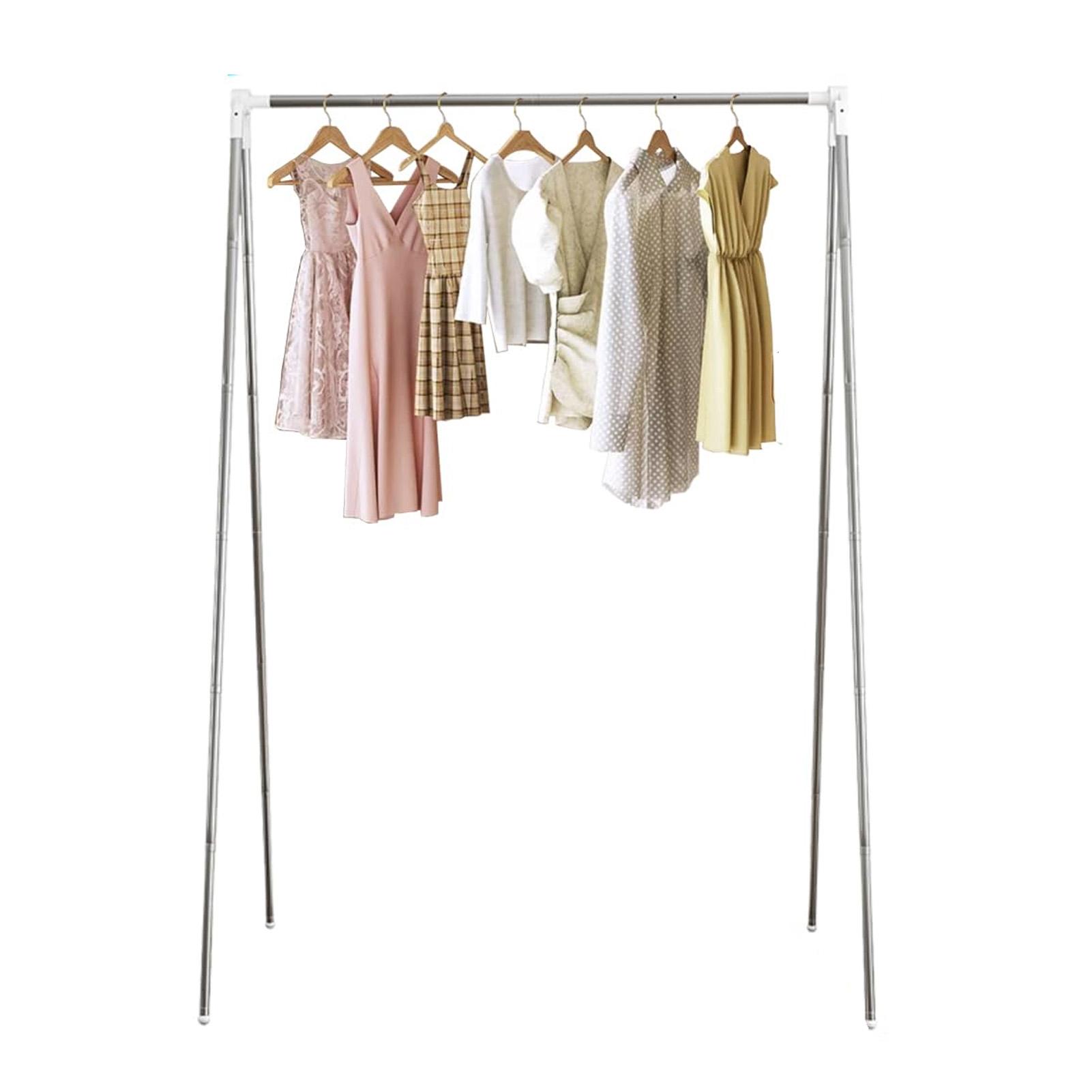 Portable Travel Garment Rack Folding Clothes Rack for Travel Camping Indoor Outdoor Retractable Clothing Rack Stainless Steel argento