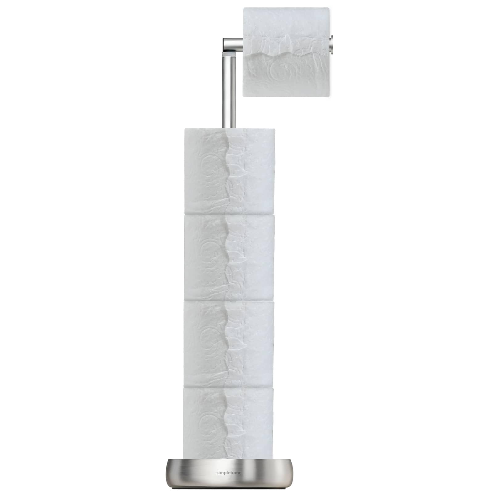 simpletome Toilet Paper Holder, Freestanding, with Storage, Stable Weighted Base, Bathroom Freestanding Roll Holder (304 Stainless Steel, Brushed Fini