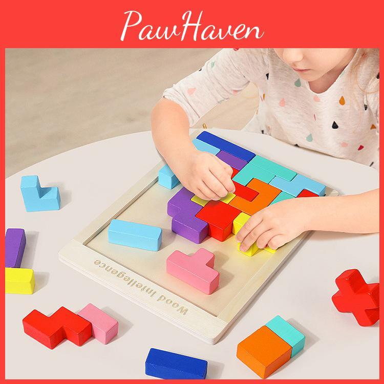 3d Wooden Tetris Puzzle Toys For Kids Brain Training Educational Gifts Prop