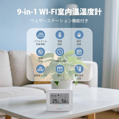 INKBIRD 9-in-1 Wi-Fi Thermometer und Hygrometer, Hochpräzises Thermometer mit großem 3,71-Zoll E-Paper-Bildschirm, Smartphone-Fernüberwachung, Wetter