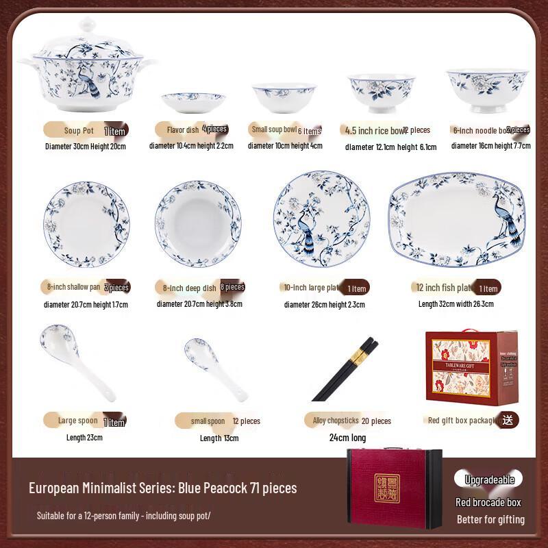 Blue Peacock Ceramic Dinnerware Set