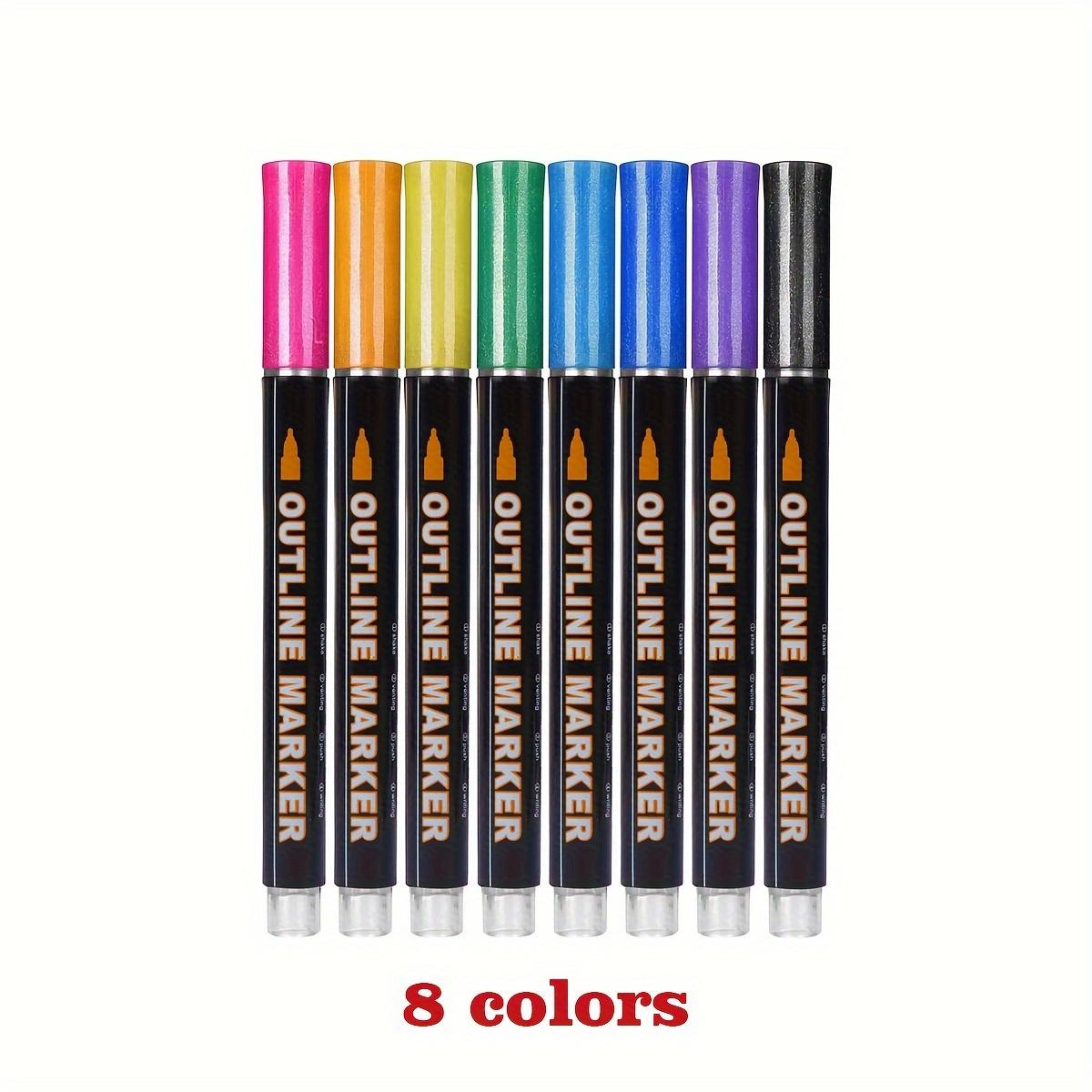 

12pcs/8pcs Metal Flash Double Line Contour Pen | Color Flash Marking, Graffiti, DIY Art Craft, Gift Card Coloring, Holiday Gifts