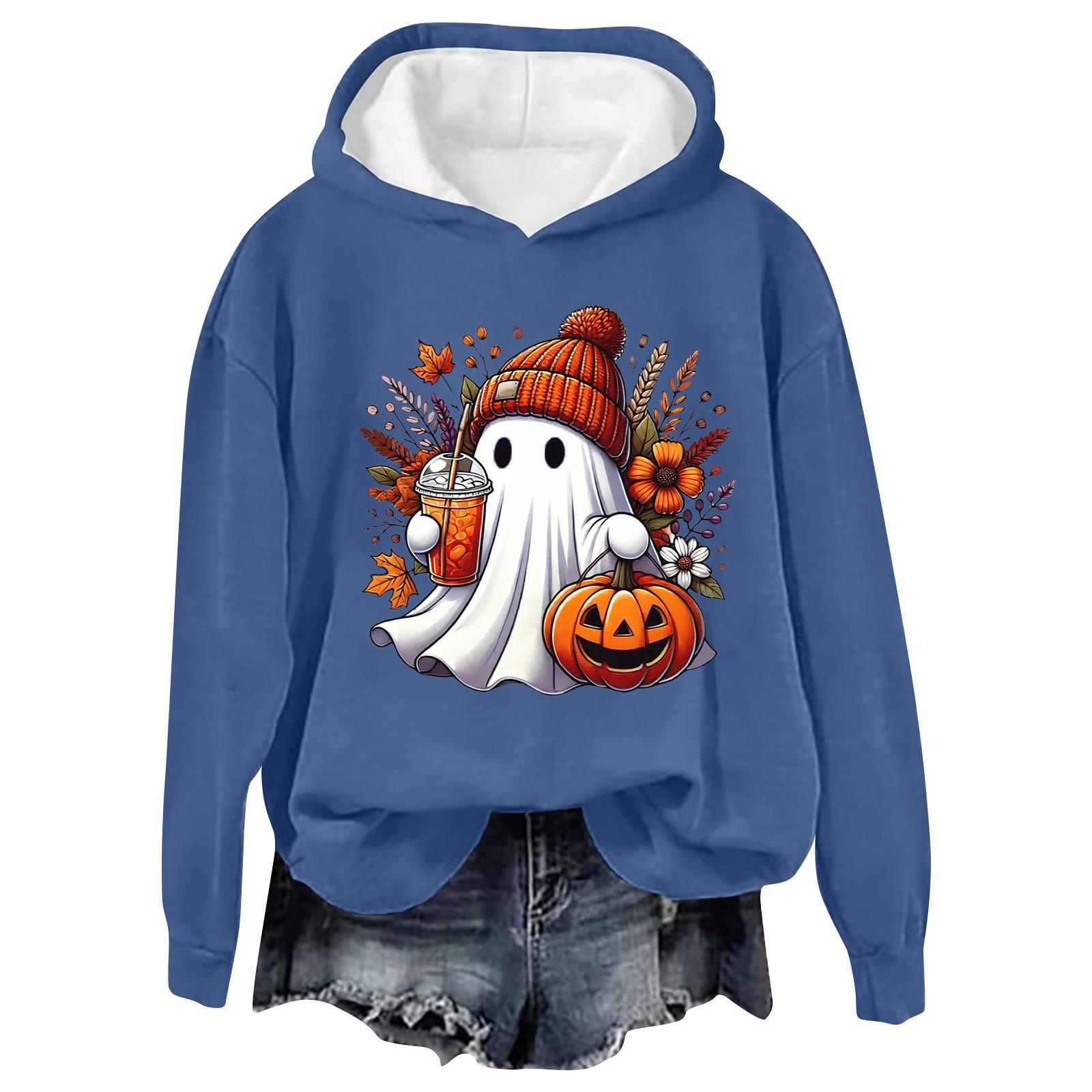 

Жіноча модна повсякденна толстовка з капюшоном і капюшоном на Хеллоуїн із привидом і літерами XXXL синій