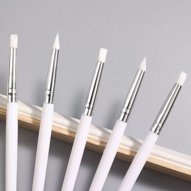 5Pcs/Set Silicone Nail Art Pen Brush UV Gel Polish Tip 3D Acrylic Flower Carving Embossing DIY Dotting Polish Brushes Sculpture Pen DIY Manicure Tool