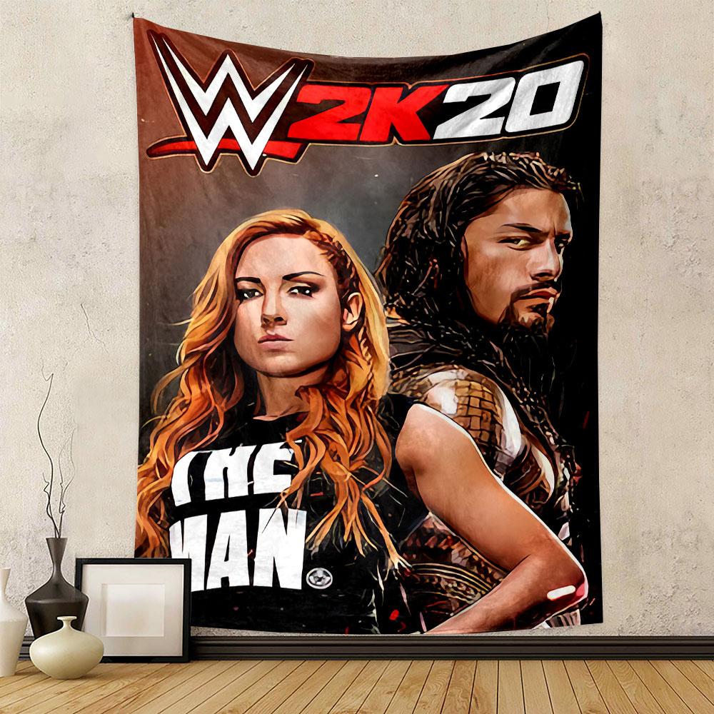 WWE 2K20 The Man Poster Tapestry Wall Hanging, Becky Lynch Game Art, Sports Wall Decor for Bedroom Living Room Man Cave