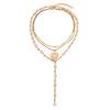 European and American Rhinestone Y-Necklace with Gold Coin Pendant and Clavicle Chain