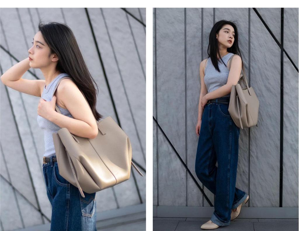 Grand Sac Fourre-tout Plissé en Cuir de Vache: Sac à main POLENE Wing pour femme
