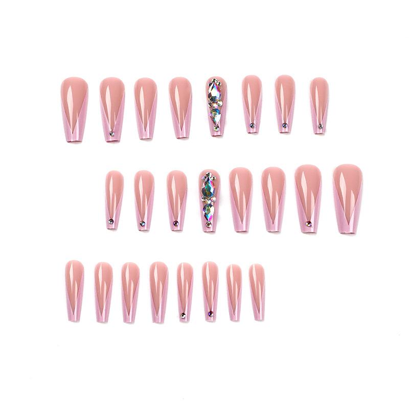 Wearable Nail Art Long Ballet Pink Wearable Nail Long Rhinestone Nail Art Finished Press on nail