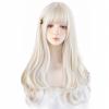 RyuuCos Lolita Langes Lockiges Haar mit Geraden Weißen und mit Weißem und Goldenem Akzent Hitze Perfekt für und Schule und Kulturelle Perücke, Pony, Gold, Farbe,
