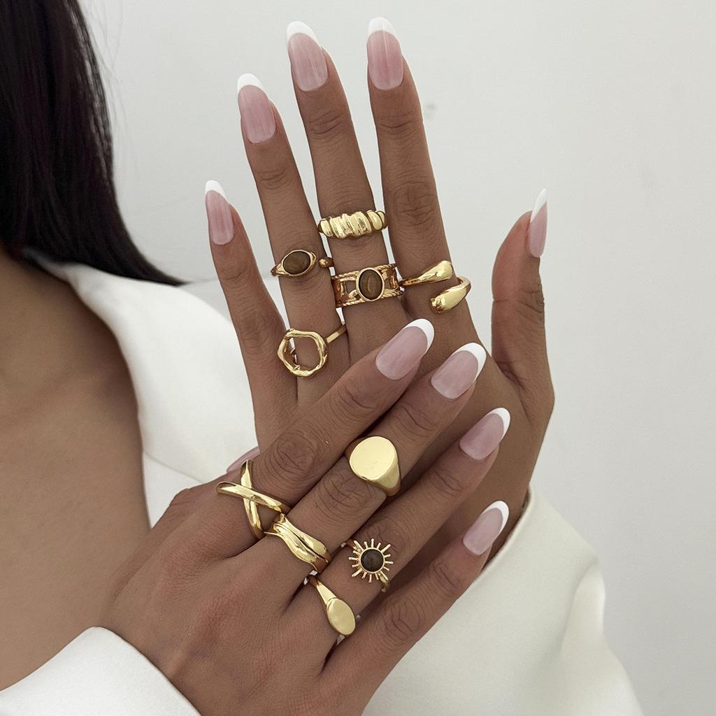 DIEZI One Set Fashion Baroque Tiger Eyes Rings For Women Men Girls Punk Gold Color Geometric Knuckle Joint Ring Set Jewelry