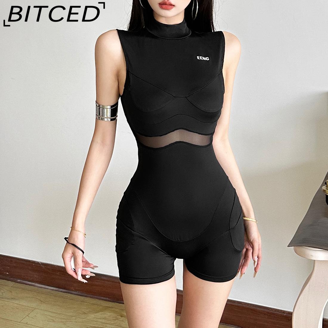 

BITCED Летний белый микро-воротник стойка без рукавов приталенный нишевый дизайн универсальный комбинезон для женщин L чёрный