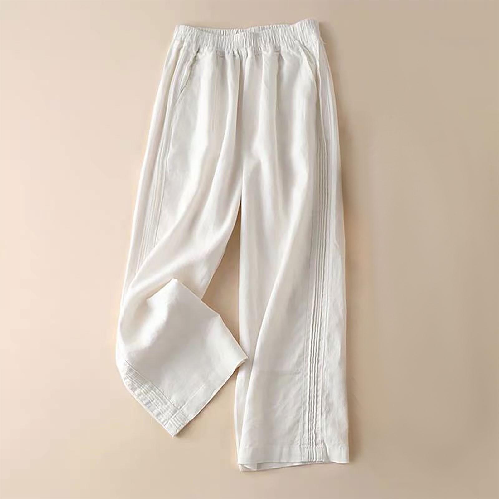 

Модные женские свободные летние тонкие брюки с высокой талией большого размера, повседневные прямые брюки XXL белый
