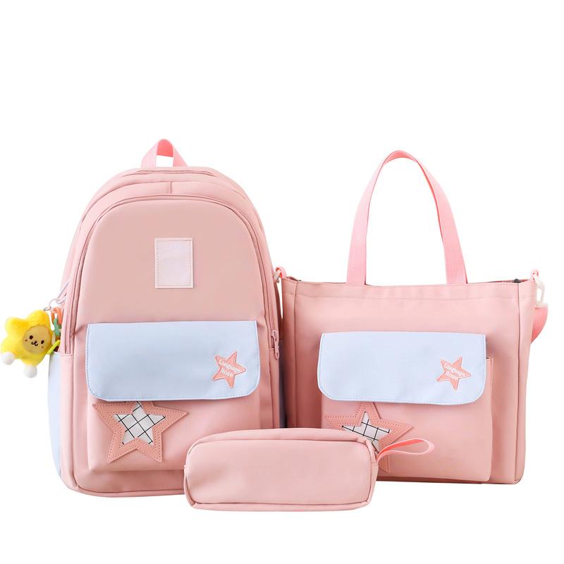 Three-Piece Backpack Set Color Contrast Schoolbag Girls Large Capacity Backpack for Primary and Secondary School Students