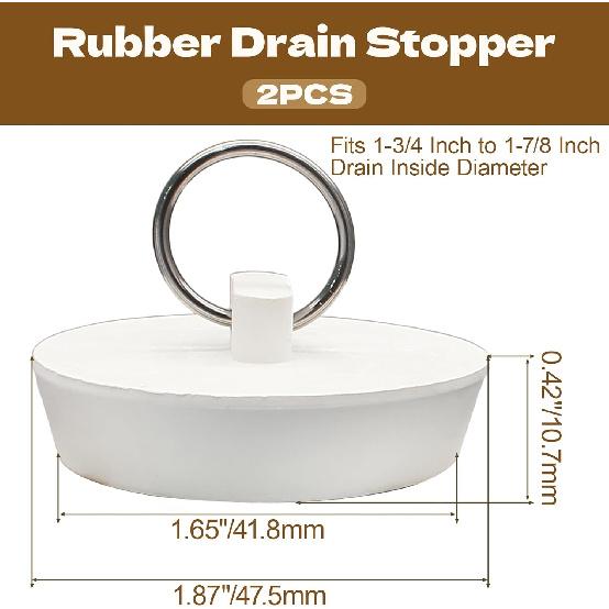 Luomorgo 2 Pack Rubber Drain Stopper - Fits 1-3/4 Inch to 1-7/8 Inch Leak-Proof Plugs for Bathtub & Kitchen Sink, Heavy Duty Bath Tub Seal with