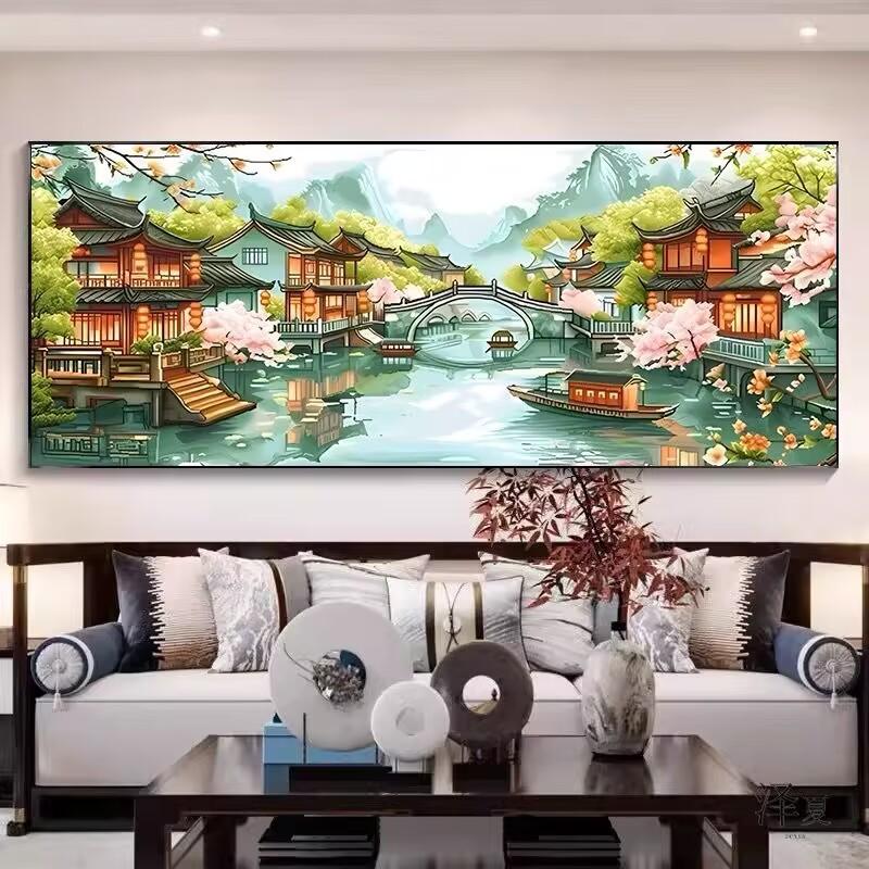 5d Bedroom Diamond Painting Jiangnan Water Town Full of Diamond Mosaic Art New Living Room Stick Diamond Cross Stitch Landscape Diy