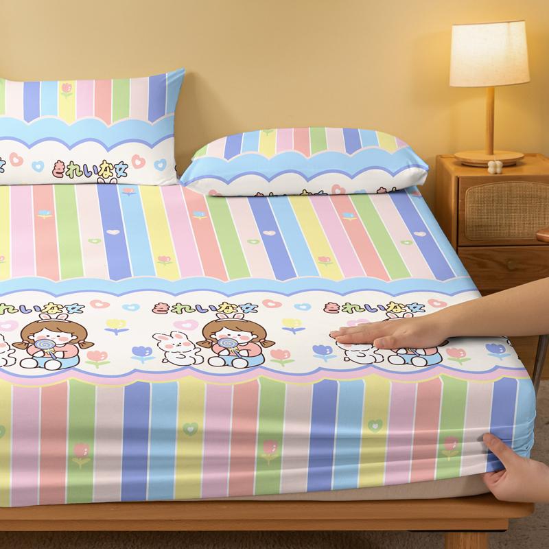 Cartoon 1 Cute Animals Rabbit Printed Matte Fitted Sheet, Bedroom Printed Bed Cover, Bedding Excluding Pillowcases