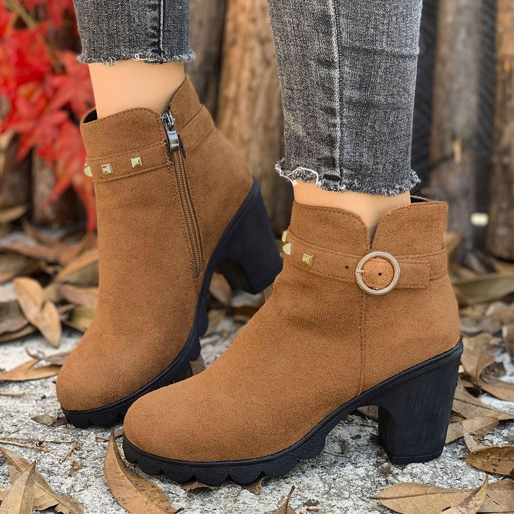 Stivaletti Corti Alla Moda E Versatili Con Tacco Spesso Punta Tonda E Zip Laterale Stivaletti Alla Caviglia Da Donna Per Stivali Tacchi per Donna