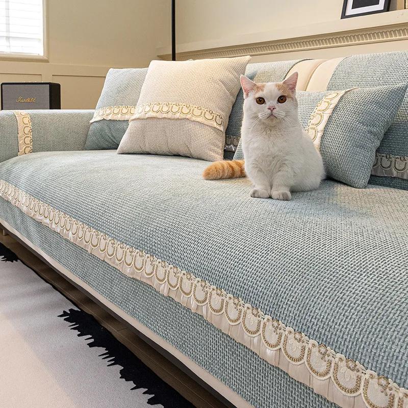 Luxury French Cream Sofa Cushion Four Season Universal Chenille Couch Cover For Living Room Bay Window Pad L-shaped Sofa Decor