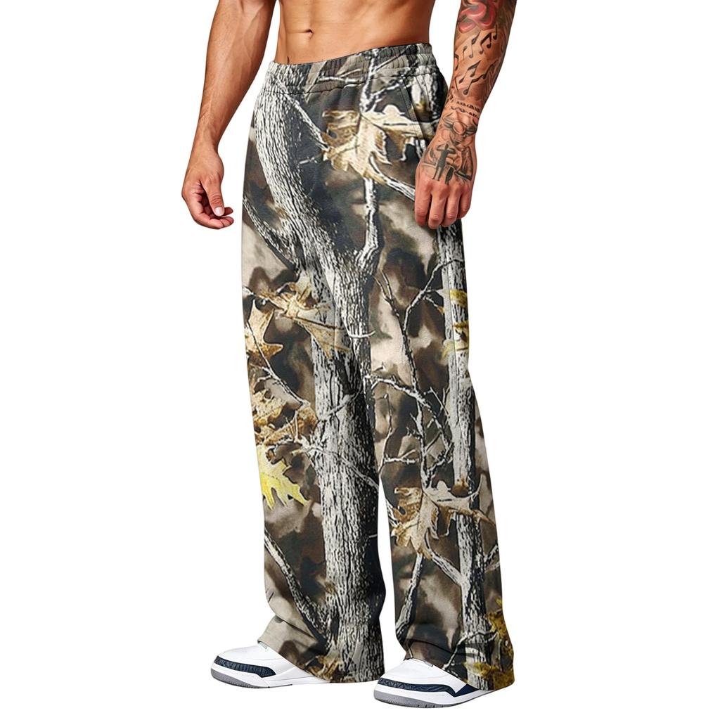 Men's Casual Printed Wide Leg Hunting Jogger Pants with Pockets Relaxed Fit