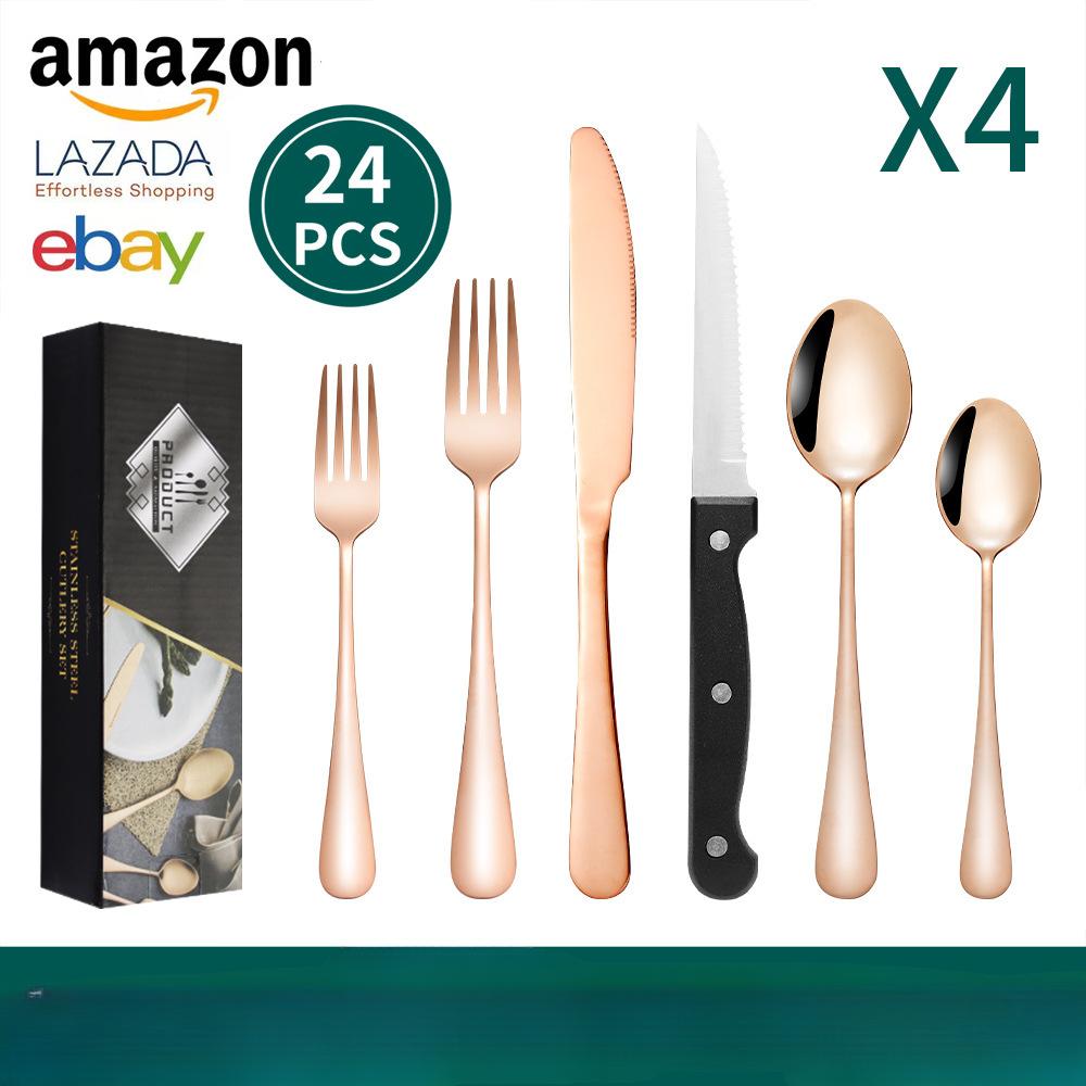 1010 Knife Fork and Spoon Stainless Steel Tableware Set 24-piece Tableware Steak Knife Fork and Spoon