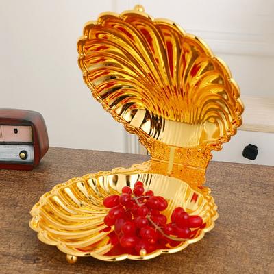 Europese Fruitschaal, Legering Huishoudelijke Open Schaal in Schelpvorm, Gouden Niche Retro Snackbord, Tafelblad Woonkamer Decoratie